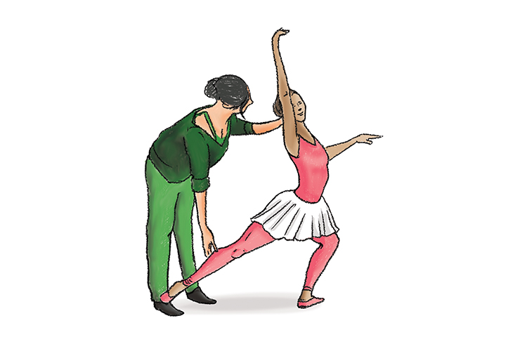 Mrs Gren teaching the girl to move as a ballet dancer